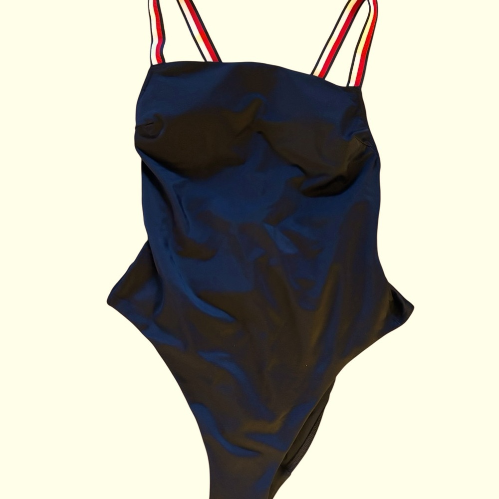 Tommy Hilfiger Navy blue swimsuit with Striped Straps Size S/P NWT